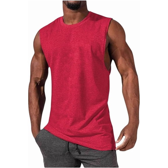 Mens Tank Tops Summer Sleeveless Muscle Shirts Cotton Running Beach Loose Fit Tee Shirts Muscle Basic Vacation Tops