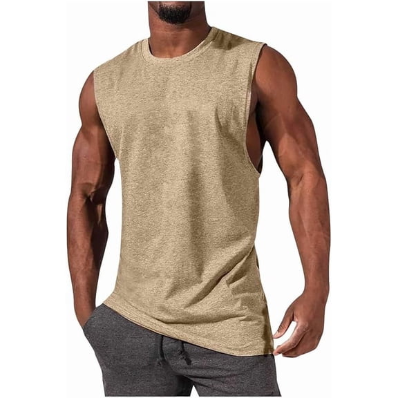 Mens Tank Tops Summer Sleeveless Muscle Shirts Cotton Running Beach Loose Fit Tee Shirts Muscle Basic Vacation Tops