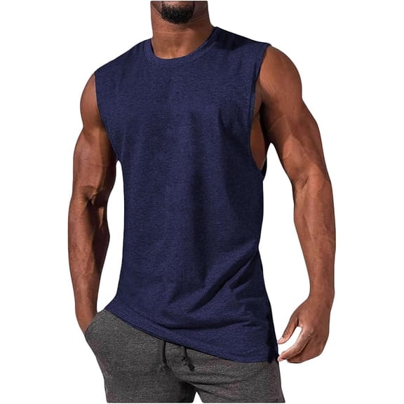 Mens Tank Tops Summer Sleeveless Muscle Shirts Cotton Running Beach Loose Fit Tee Shirts Muscle Basic Vacation Tops