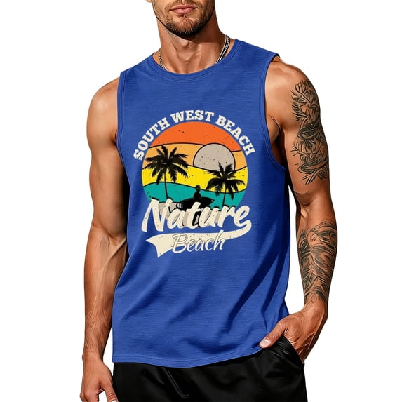 Mens Tank Tops Summer Sleeveless Shirts Beach Hawaii Graphic Tank Tops Cut Off Muscle Gym Tanks