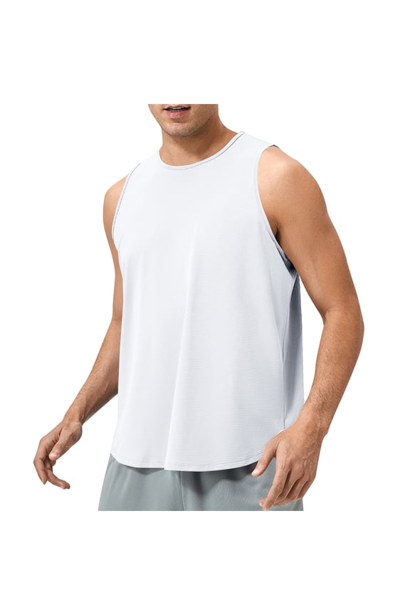 Mens Tank Tops Undershirt Sleeveless Bodybuilding Athletic Workout Shirts Mesh Breathable Training Vest Activewear, White, XXL