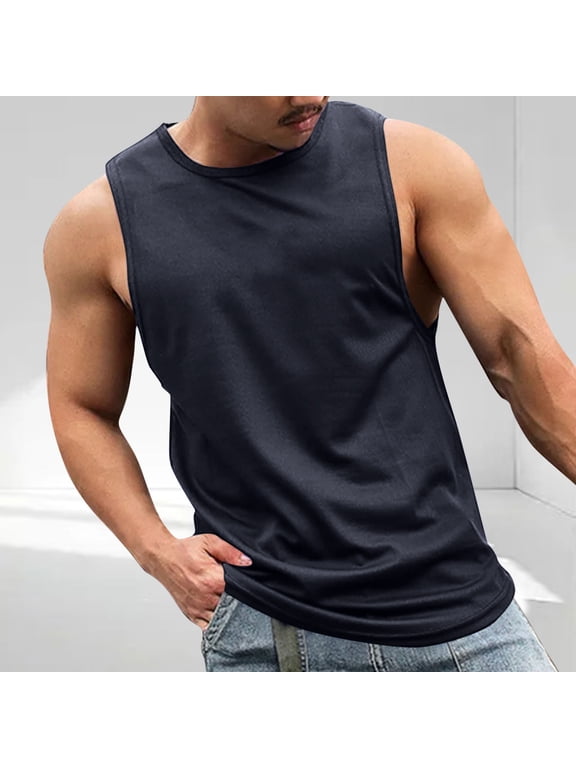Mens Tank Tops Vest for Men Sleeveless Undershirt Basic Plain Color Underwear Black XL