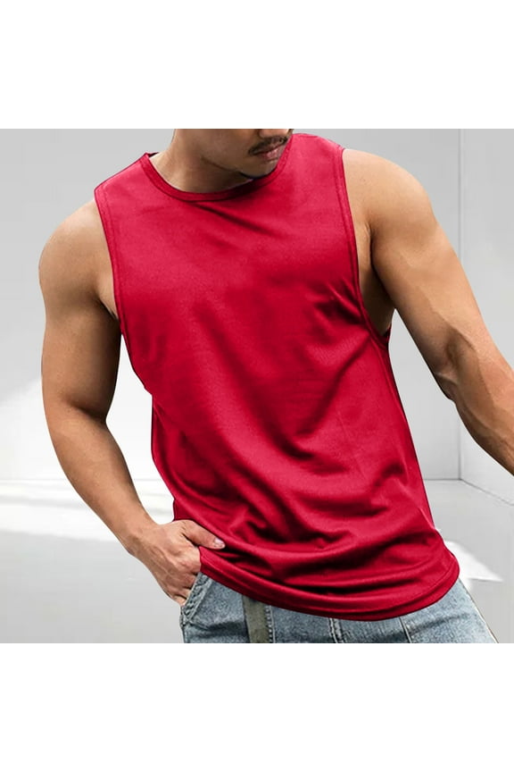 Mens Tank Tops Vest for Men Sleeveless Undershirt Basic Plain Color Underwear Red XL