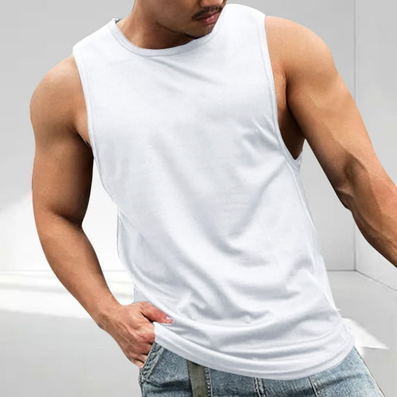 Mens Tank Tops Vest for Men Sleeveless Undershirt Basic Plain Color Underwear White XL