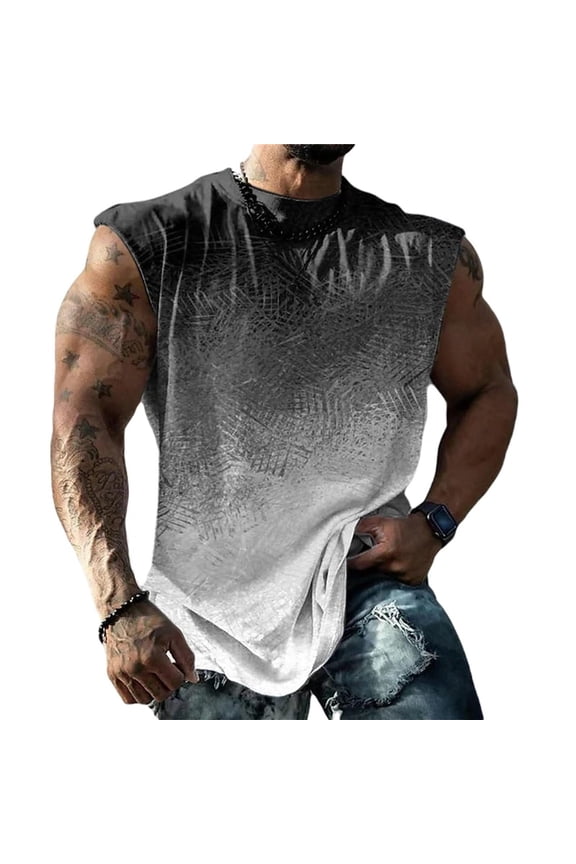 Mens Tank Tops Workout Sleeveless T Shirts Muscle Tee Crew Neck Beach Graphic Vest Sports Underwear Clothes