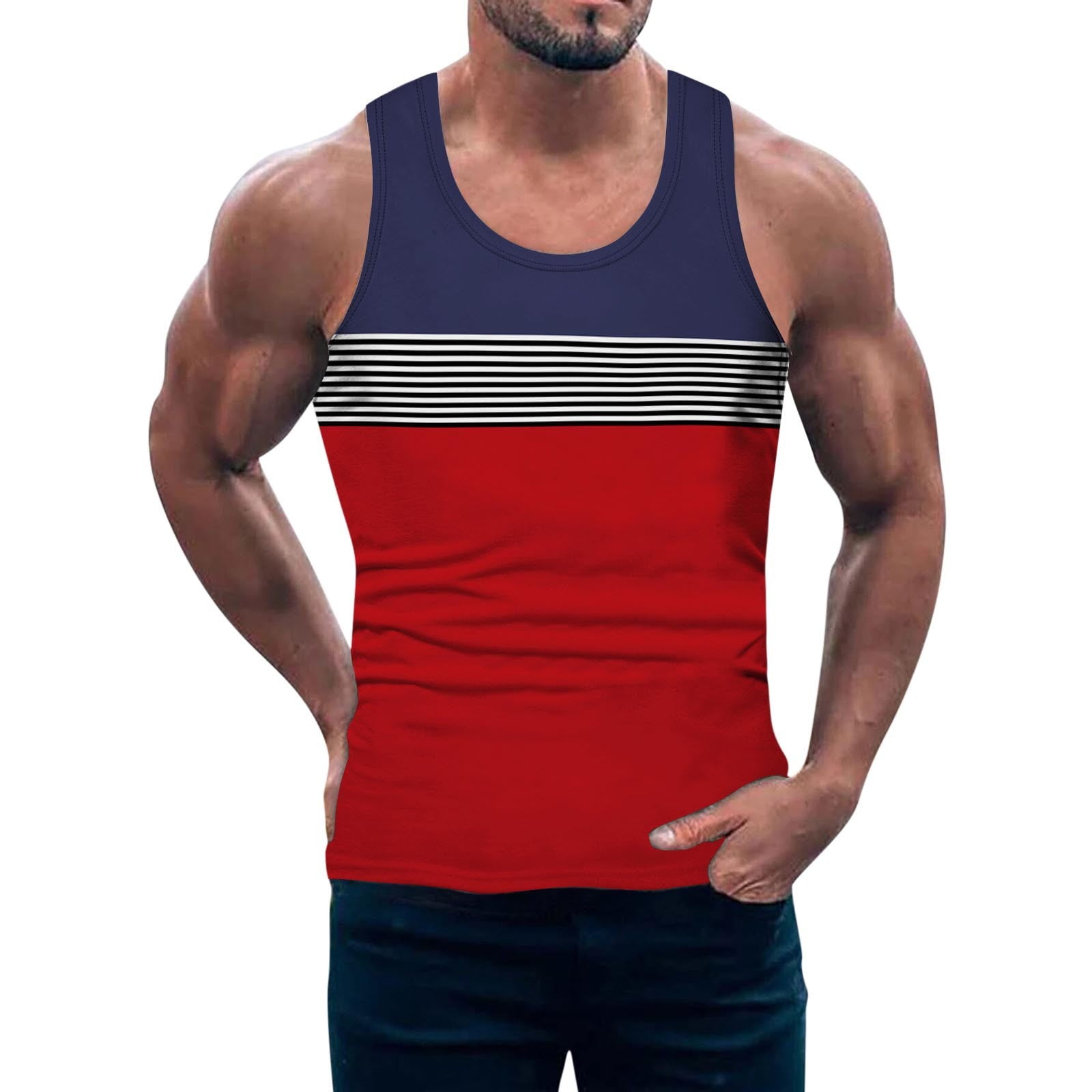 Mens Tank Tops Workout White Summer Striped Beach Elegant Sports Beach