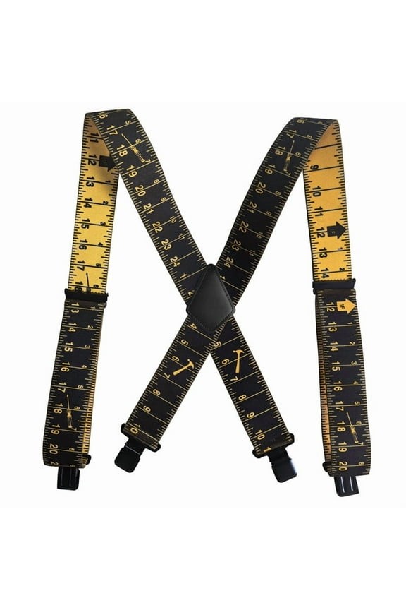 Mens Tape Measure Suspenders, 2 Inch Wide Adjustable Work Suspenders for Tool Belts, Heavy Duty Elastic Braces with Heavy Duty Strong Clips