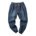 thumbnail image 1 of Mens Tapered Leg Jogger Jeans Streetwear Elastic Waist Drawstring Denim Pants BU2 L, 1 of 7