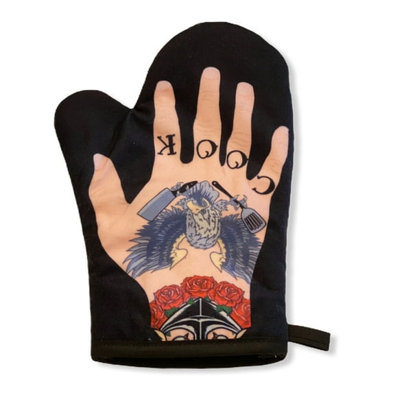Mens Tattoo Hand Oven Mitt Funny Cook Tats Ink Graphic Novelty Kitchen Accessories