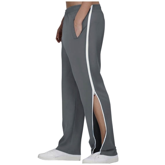 Mens Tear Away Basketball Pants 2 Side Zippers Snap Off Full Open Down Sweatpants Leg Post Surgery Pant with Pockets