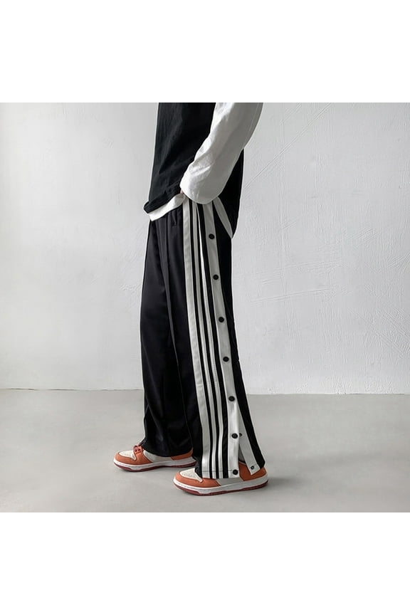 Mens Tear Away Basketball Pants Casual High Split Snap Button Post Surgery Sweatpants Black Xl