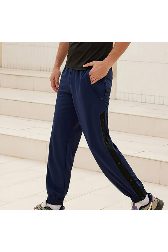 Mens Tear Away Basketball Pants Loose Casual High Split Snap Button Post Active Sweatpants Workout Surgery Track Pants