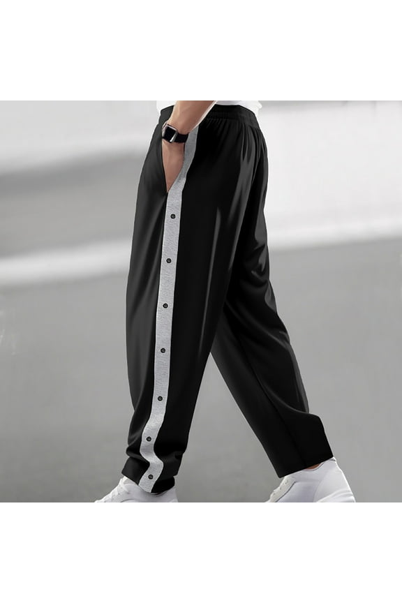 Mens Tear Away Basketball Pants!Side Snap Button Athletic Workout Sweatpants Running Casual Loose Jogger Black XXXL