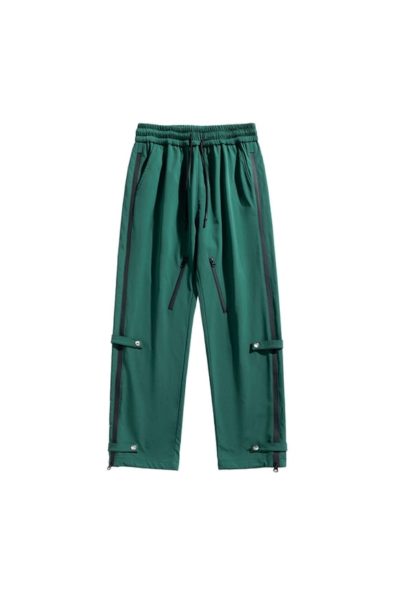 Mens Tear Away Quick Dry Basketball Pants 2 Side Zippers Snap off Full Open Down Sweatpants Leg Post Surgery Pant with Zipper Pockets Size 5XL Green