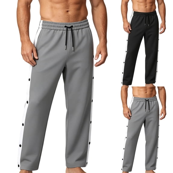 Mens Tear Away Sweat Pants With Snaps Full Open Down Sweatpant Casual Open Bottom Athletic Basketball Pant With Pocket