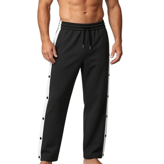 Mens Tear Away Sweat Pants With Snaps Full Open Down Sweatpant Casual Open Bottom Athletic Basketball Pant With Pocket