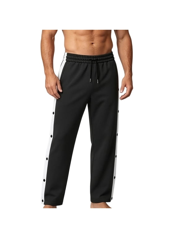 Mens Tear Away Sweat Pants With Snaps Full Open Down Sweatpant Casual Open Bottom Athletic Basketball Pant With Pocket