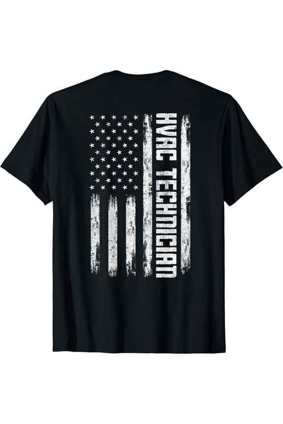 Mens Technician American Flag Hvac Tech Design On Back T Shirt