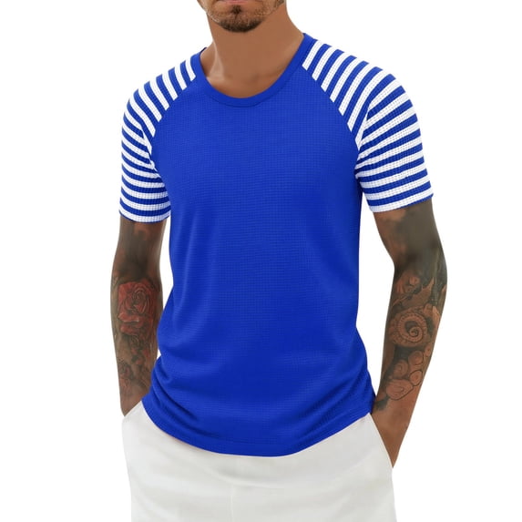 Mens Tee Casual Carnival Print Short Sleeve Breathable Mens Knit Tops,Blue,XL
