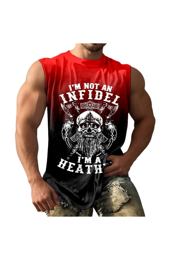 Mens Tee Polo Pattern Print Muscle Retro Sleeveless Mens Rugby Shirt,Red,XL