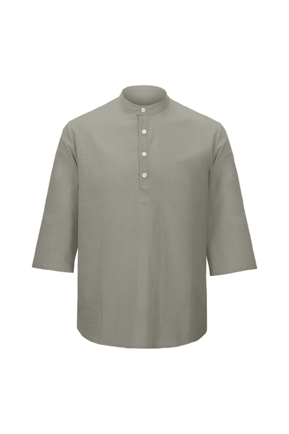 Mens Tee Shirts 3/4 Sleeve Crewneck Henley T-Shirt Lightweight Grey Athletic Shirt Tees with Button Gym Shirts Men