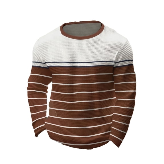 Mens Tee Shirts Long Sleeve Waffle Knit Pullover Tops Lightweight Soft Crewneck Relaxed Fit Tee Brown XL