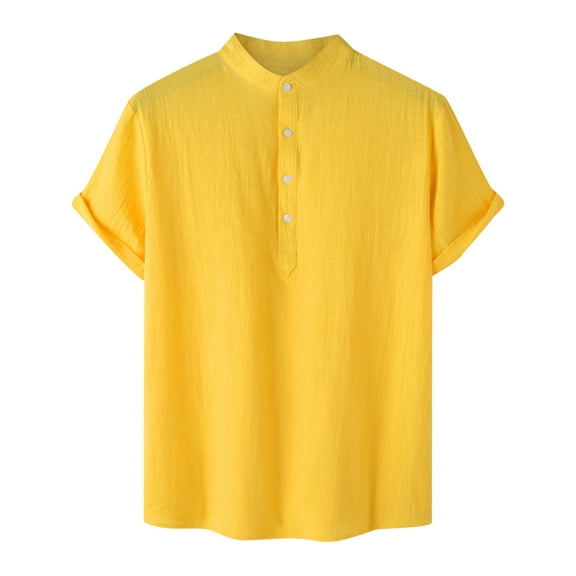 Mens Tees Casual Crewneck Henley Short Sleeve T-Shirts Solid Color Shirt, S