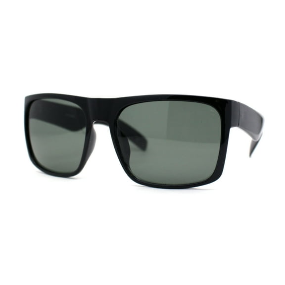 Mens Tempered Glass Lens Flat Top Rectangle Gangster Shade Sunglasses Gloss Black