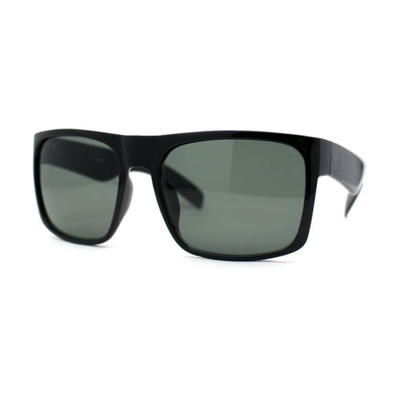 Mens Tempered Glass Lens Flat Top Rectangle Gangster Shade Sunglasses Gloss Black