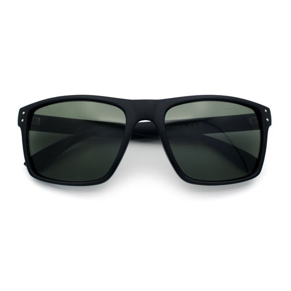 Mens Tempered Glass Lens Rectangle Sport Horn Rim Plastic Sunglasses Matte Black - Green
