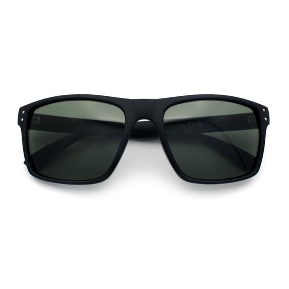 Mens Tempered Glass Lens Rectangle Sport Horn Rim Plastic Sunglasses Matte Black - Green