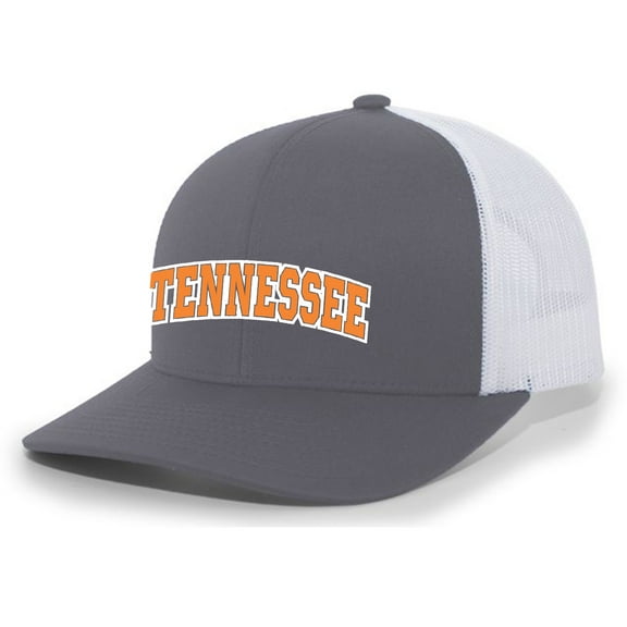 Mens Tennessee Hat Football Team Color Orange and White Embroidered Mesh Back Trucker Hat-Charcoal/White