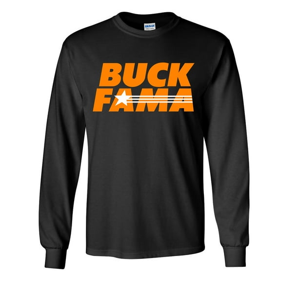 Mens Tennessee Tshirt Funny Buck Fama Team Color Orange and White TN Football Long Sleeve T-shirt Graphic Tee-Black-large