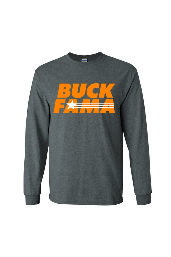 Mens Tennessee Tshirt Funny Buck Fama Team Color Orange and White TN Football Long Sleeve T-shirt Graphic Tee-Heather Grey-xxl