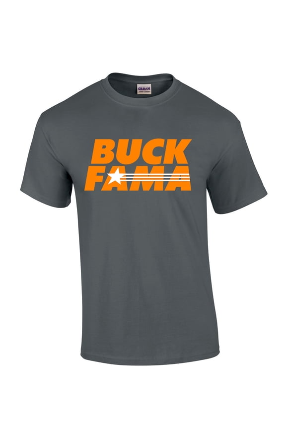 Mens Tennessee Tshirt Funny Buck Fama Team Color Orange and White TN Football Short Sleeve T-shirt Graphic Tee-Charcoal-small