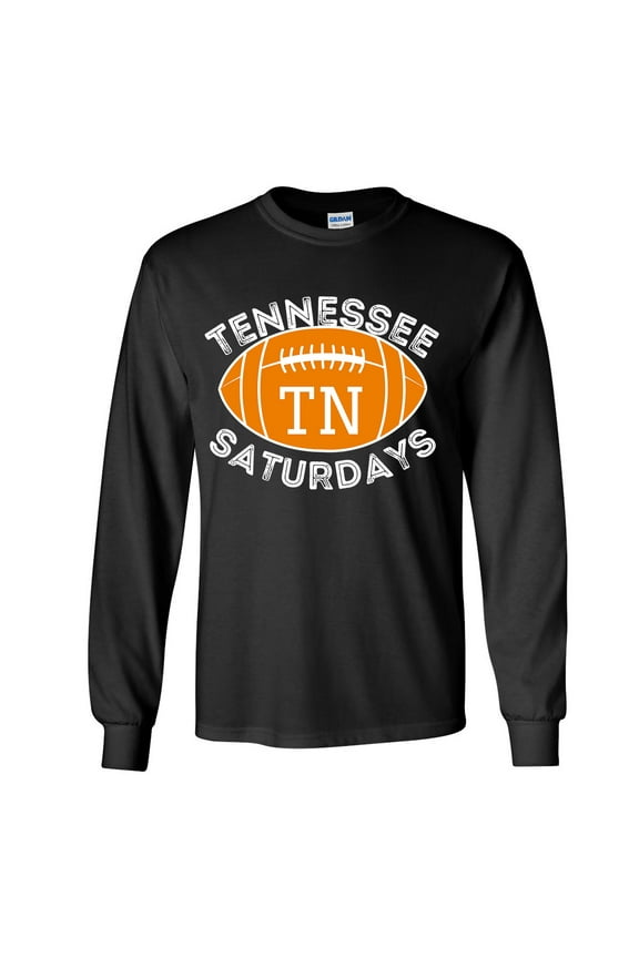 Mens Tennessee Tshirt Saturdays Football Sports TN Team Color Long Sleeve T-shirt Graphic Tee-Black-large