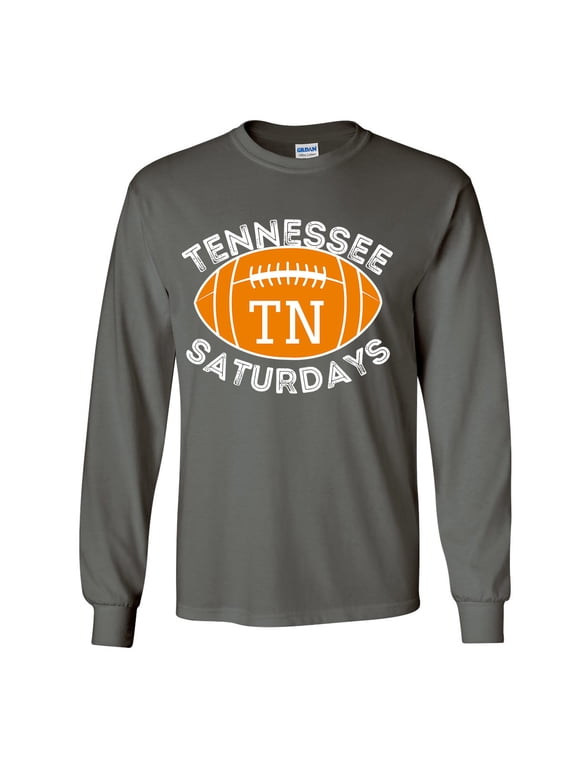 Mens Tennessee Tshirt Saturdays Football Sports TN Team Color Long Sleeve T-shirt Graphic Tee-Charcoal-xl