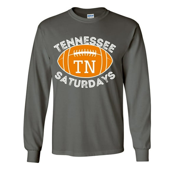 Mens Tennessee Tshirt Saturdays Football Sports TN Team Color Long Sleeve T-shirt Graphic Tee-Charcoal-xxl