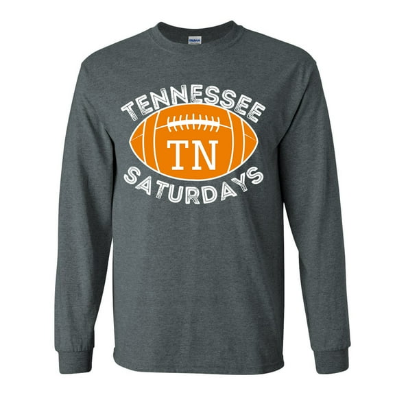 Mens Tennessee Tshirt Saturdays Football Sports TN Team Color Long Sleeve T-shirt Graphic Tee-Heather Grey-xl