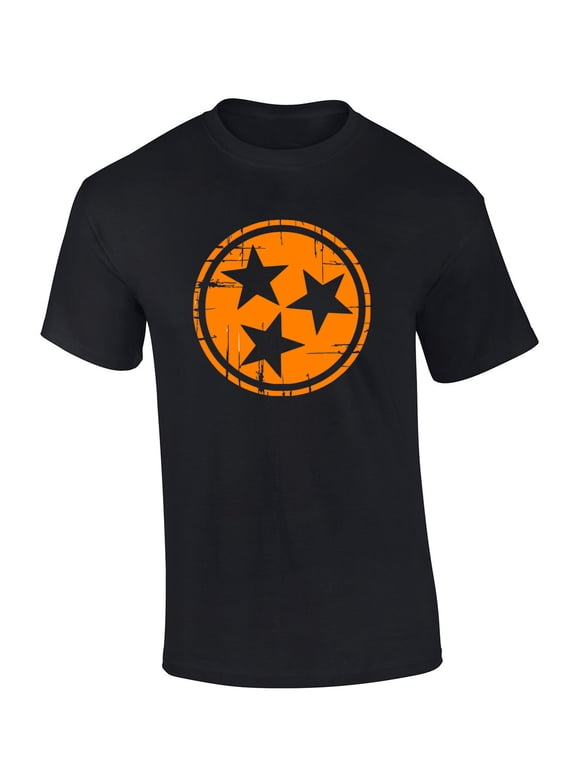 Mens Tennessee Tshirt TN State Flag Orange and White Short Sleeve T-shirt Graphic Tee-Black-medium