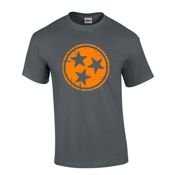 Mens Tennessee Tshirt TN State Flag Orange and White Short Sleeve T-shirt Graphic Tee-Charcoal-large