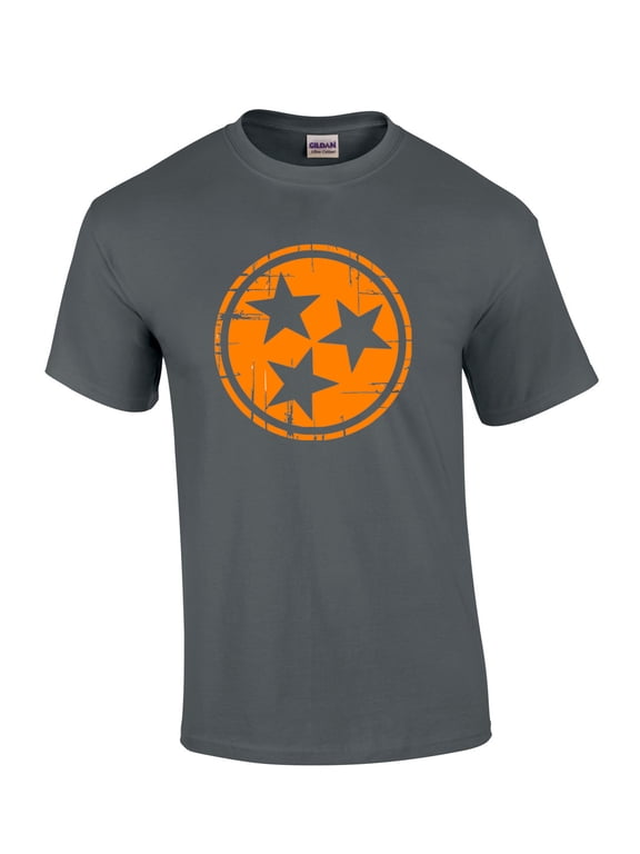 Mens Tennessee Tshirt TN State Flag Orange and White Short Sleeve T-shirt Graphic Tee-Charcoal-xl