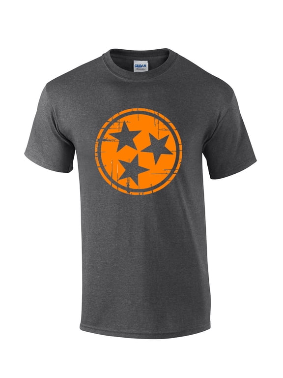 Mens Tennessee Tshirt TN State Flag Orange and White Short Sleeve T-shirt Graphic Tee-Heather Grey-xl