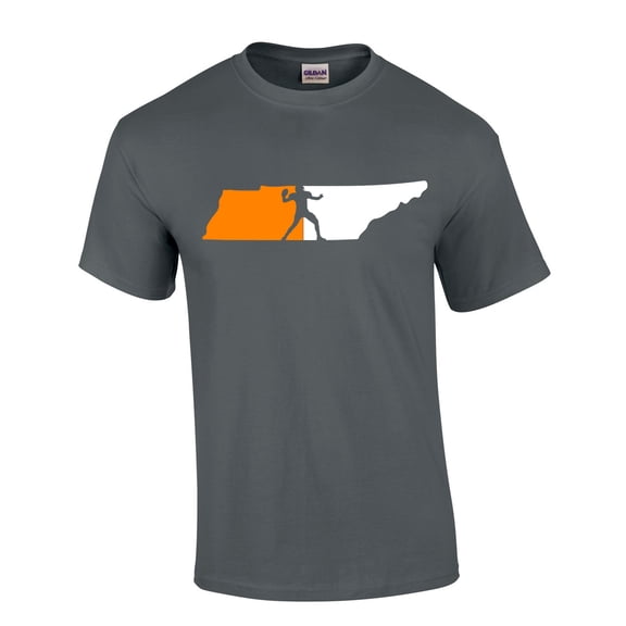 Mens Tennessee Tshirt TN State Team Color Orange and White Football Short Sleeve T-shirt Graphic Tee-Charcoal-small