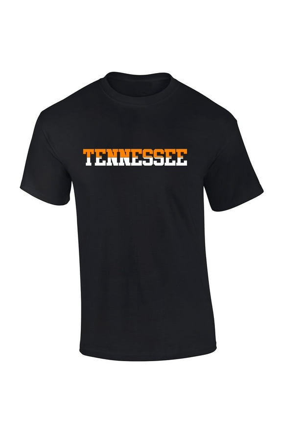 Mens Tennessee Tshirt TN Two Tone Orange and White Football Sports Fan Short Sleeve T-shirt Graphic Tee-Black-4xl