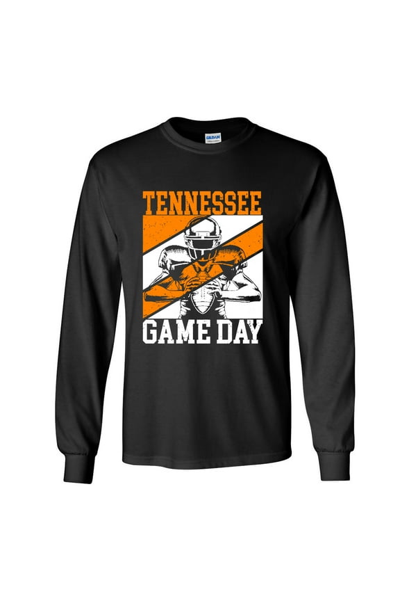 Mens Tennessee Tshirt Tennessee Game Day Football Sports TN Team Color Long Sleeve T-shirt Graphic Tee-Black-medium