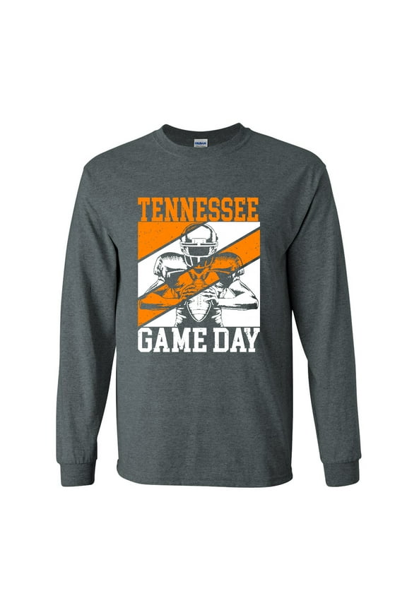 Mens Tennessee Tshirt Tennessee Game Day Football Sports TN Team Color Long Sleeve T-shirt Graphic Tee-Heather Grey-large