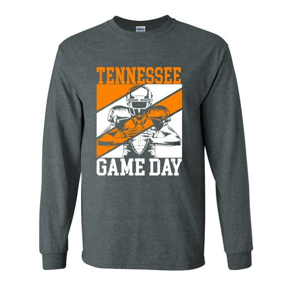 Mens Tennessee Tshirt Tennessee Game Day Football Sports TN Team Color Long Sleeve T-shirt Graphic Tee-Heather Grey-xxl