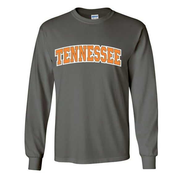 Mens Tennessee Tshirt Tennessee Orange and White Football Sports TN Team Color Long Sleeve T-shirt Graphic Tee-Charcoal-medium