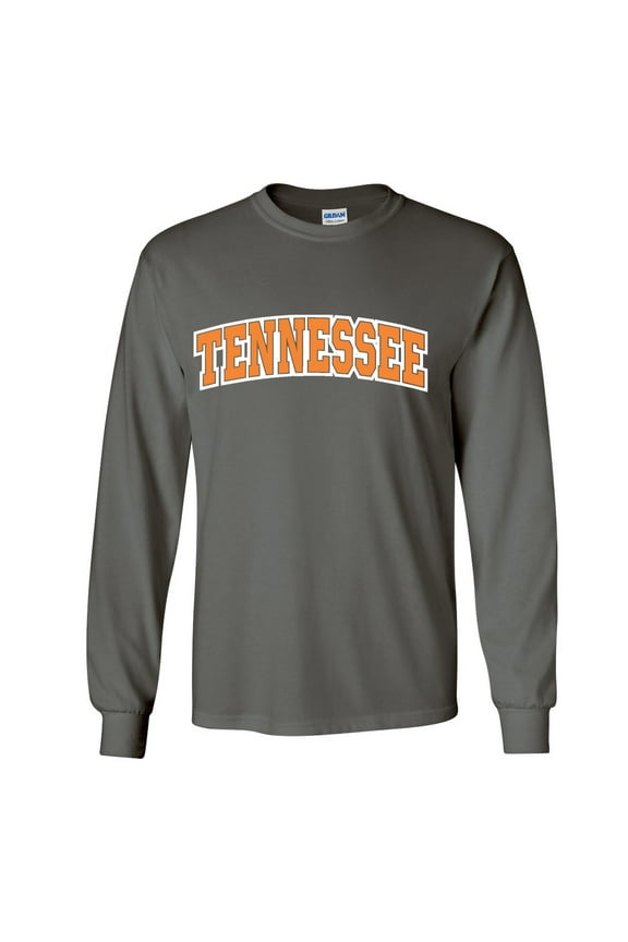 Mens Tennessee Tshirt Tennessee Orange and White Football Sports TN Team Color Long Sleeve T-shirt Graphic Tee-Charcoal-xl